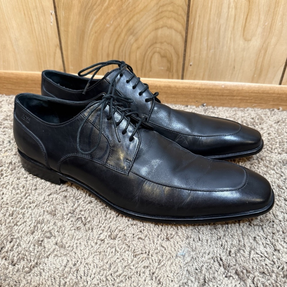 Hugo Boss Black Leather Dress Shoes 0219147 Oxford Lace Up Sz 12